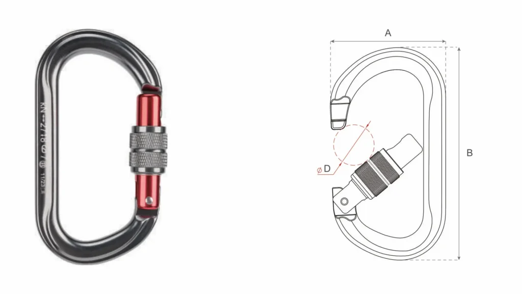 Heavy Duty P708S2 Carabiner Black Body Red Gate by Welle Trade | Custom Anodized Colors Available 27kN